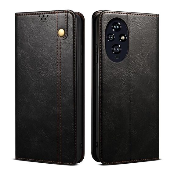 Custodia per telefono in pelle con texture Crazy Horse per cera d'olio per Honor 200 Pro (nera)
