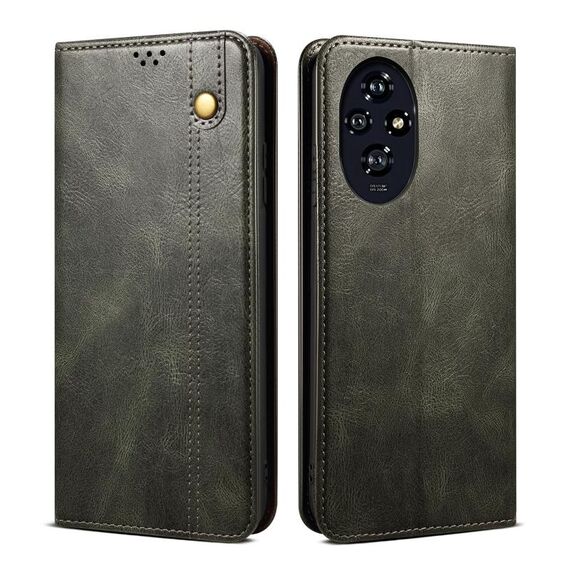 Custodia per telefono in pelle con texture Crazy Horse per cera d'olio per Honor 200 Pro (verde)