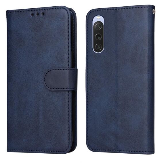 Custodia per cellulare in pelle flip classica con texture di vitello per Sony Xperia 10 V (blu)