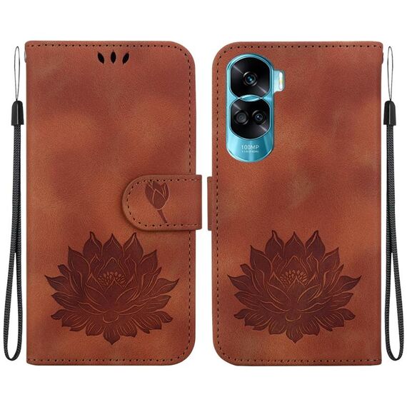 Custodia per telefono in pelle goffrata Lotus per Honor 90 Lite (marrone)