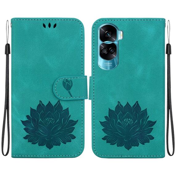 Custodia per telefono in pelle goffrata Lotus per Honor 90 Lite (verde)