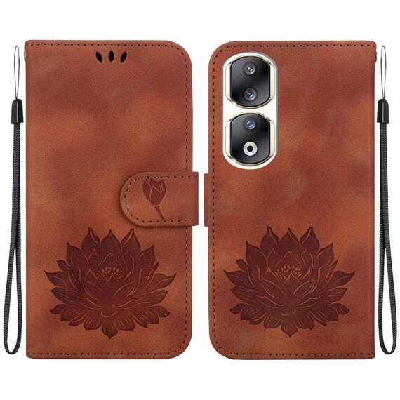 Custodia per telefono in pelle goffrata Honor 90 Pro Lotus (marrone)
