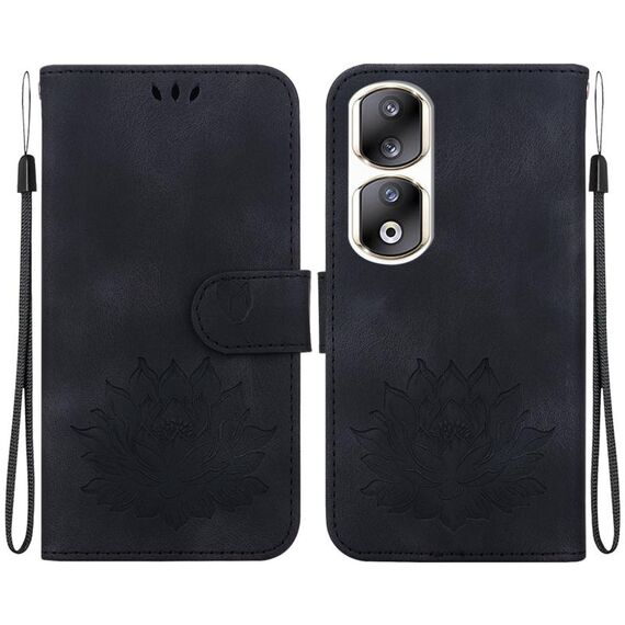 Custodia per telefono in pelle goffrata Honor 90 Pro Lotus (nera)