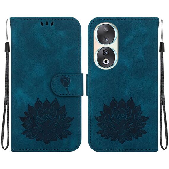 Custodia per telefono in pelle goffrata per Honor 90 Lotus (blu scuro)