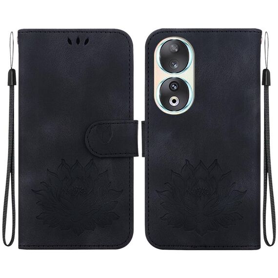 Custodia per telefono in pelle goffrata Honor 90 Lotus (nera)