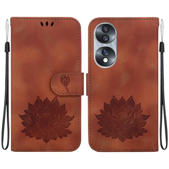 Custodia per telefono in pelle goffrata per Honor 70 Lotus (marrone)