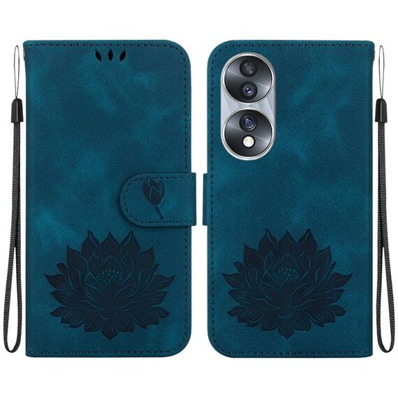 Custodia per telefono in pelle goffrata per Honor 70 Lotus (blu scuro)