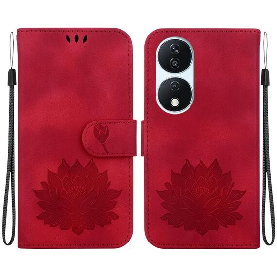 Custodia per telefono in pelle goffrata Lotus per Honor X7b / Play 50 Plus (rossa)