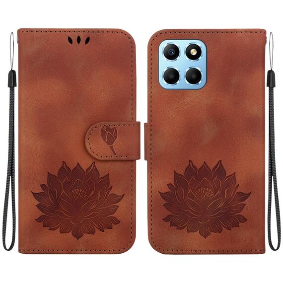 Per Honor X8 5G Custodia per telefono in pelle goffrata Lotus (marrone)