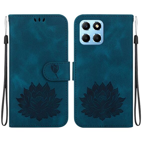 Custodia per telefono in pelle goffrata Lotus per Honor X8 5G (blu scuro)