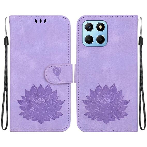 Custodia per telefono in pelle goffrata Lotus per Honor X8 5G (viola)