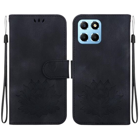 Custodia per telefono in pelle goffrata Lotus per Honor X8 5G (nera)