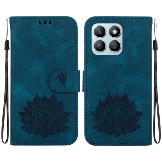 Custodia per telefono in pelle goffrata Lotus per Honor X8b (blu scuro)