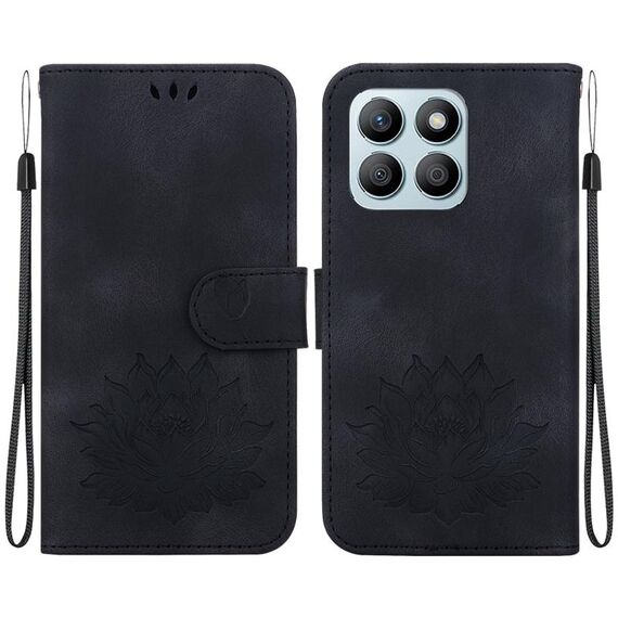 Custodia per telefono in pelle goffrata Honor X8b Lotus (nera)