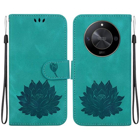 Custodia per telefono in pelle goffrata Lotus per Honor X9b / Magic6 Lite (verde)
