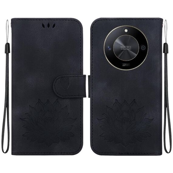 Custodia per telefono in pelle goffrata Lotus per Honor X9b / Magic6 Lite (nera)