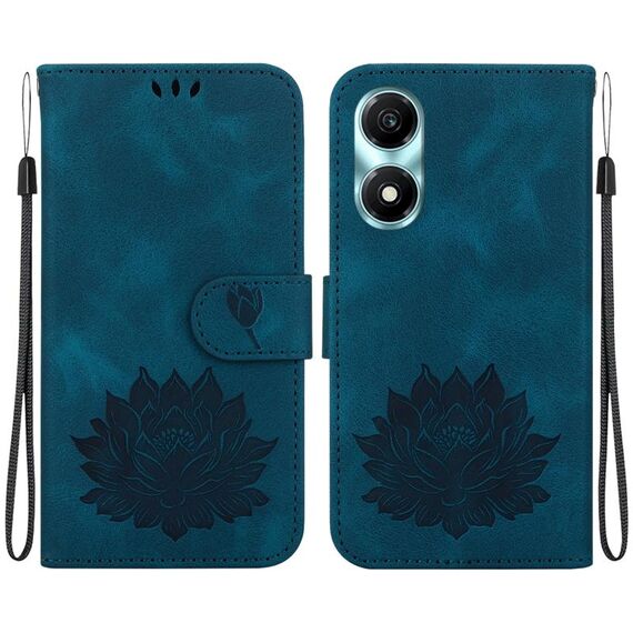 Custodia per telefono in pelle goffrata Lotus per Honor X5 Plus / Play 40C (blu scuro)