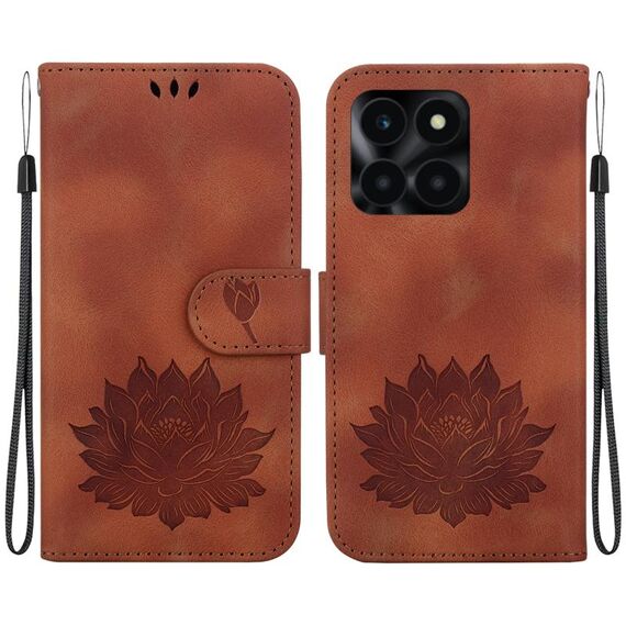 Custodia per telefono in pelle goffrata Lotus per Honor X6a (marrone)