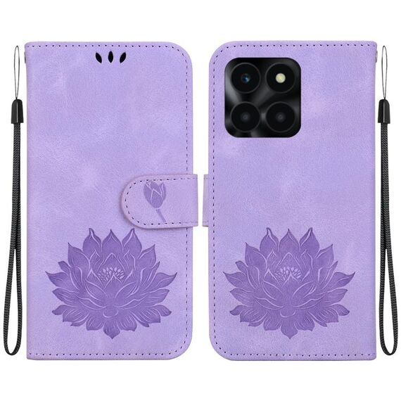 Custodia per telefono in pelle goffrata per Honor X6a Lotus (viola)