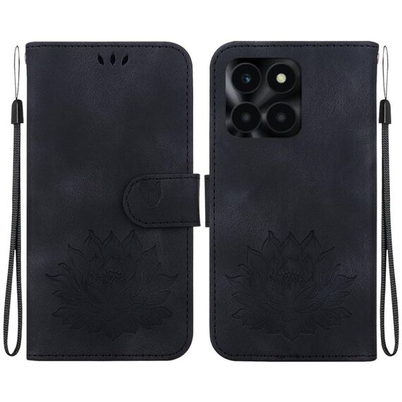 Custodia per telefono in pelle goffrata Lotus per Honor X6a (nera)