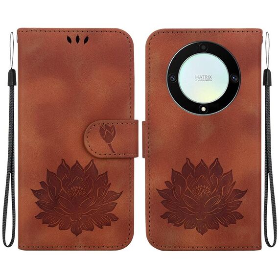 Custodia per telefono in pelle goffrata Lotus per Honor X9a (marrone)