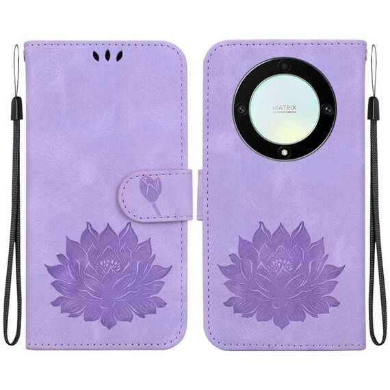 Custodia per telefono in pelle goffrata per Honor X9a Lotus (viola)