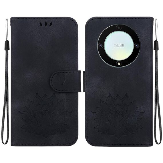 Custodia per telefono in pelle goffrata Lotus per Honor X9a (nera)