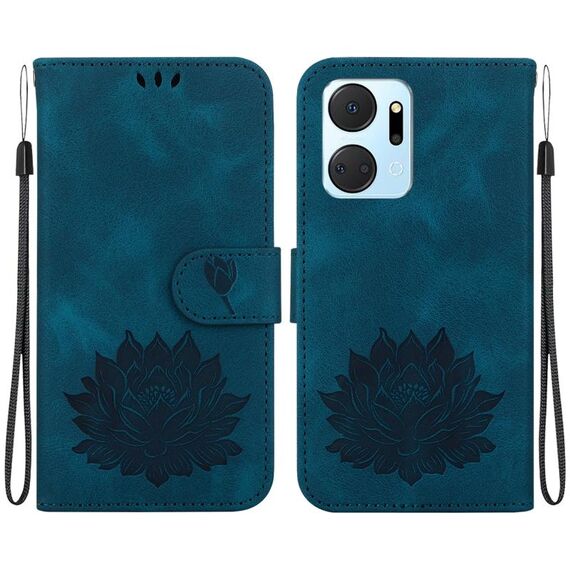 Custodia per telefono in pelle goffrata Lotus per Honor X7a (blu scuro)