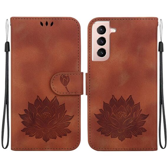 Custodia per telefono in pelle goffrata Lotus per Samsung Galaxy S22+ 5G (marrone)