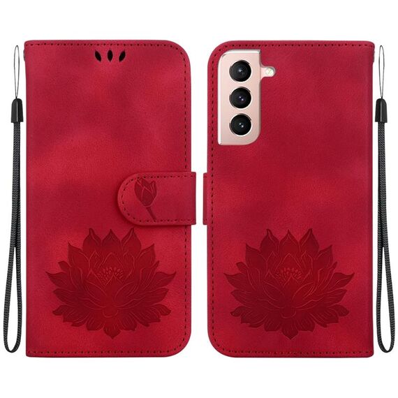 Custodia per telefono in pelle goffrata Lotus per Samsung Galaxy S22 5G (rossa)