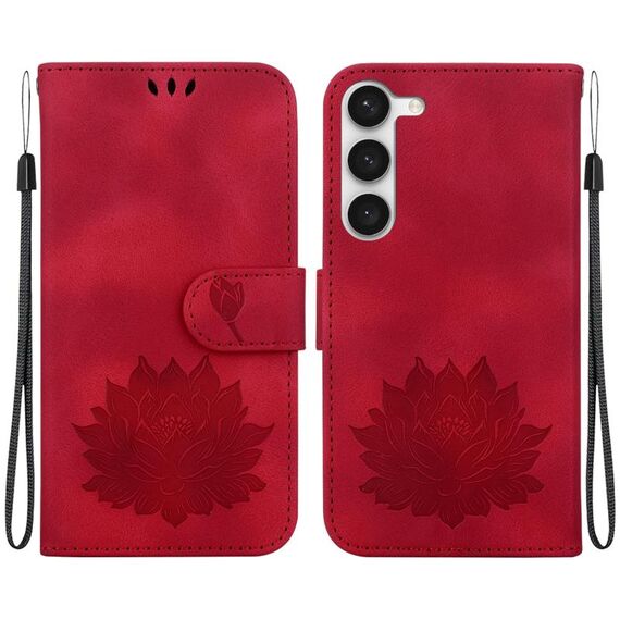 Custodia per telefono in pelle goffrata Lotus per Samsung Galaxy S23+ 5G (rossa)