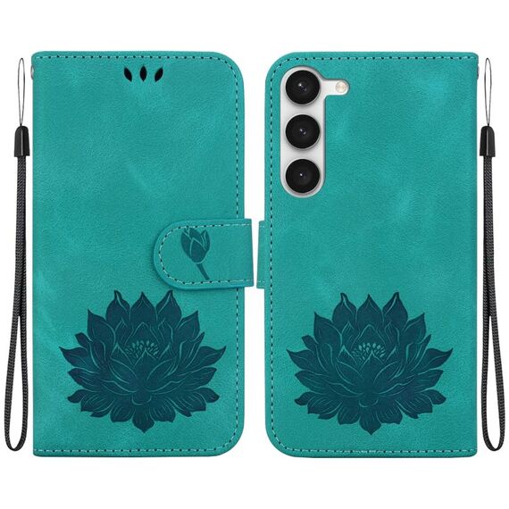 Custodia per telefono in pelle goffrata Lotus per Samsung Galaxy S23+ 5G (verde)