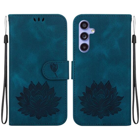 Custodia per telefono in pelle goffrata Lotus Galaxy S23 FE 5G (blu scuro)