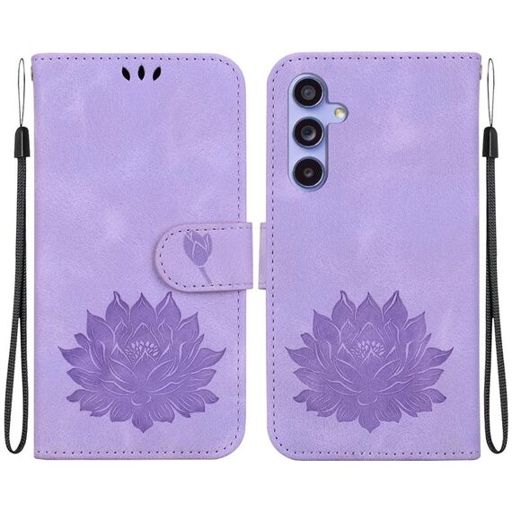 Custodia per telefono in pelle goffrata Lotus per Samsung Galaxy S23 FE 5G (viola)