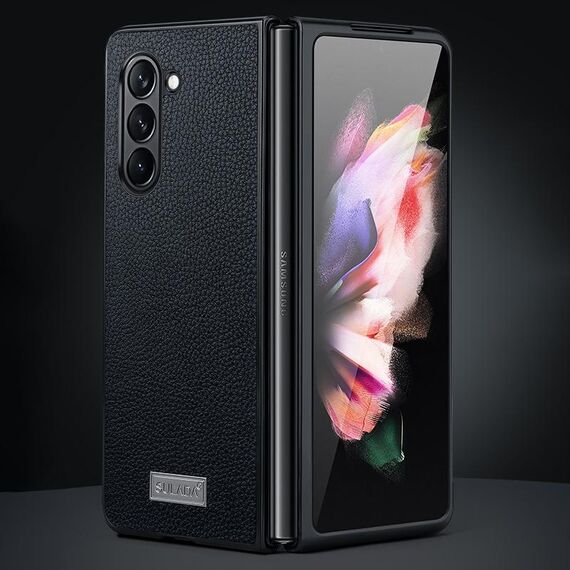 Per Samsung Galaxy Z Fold6 SULADA Custodia antiurto in TPU + pelle con texture Litchi (nero)