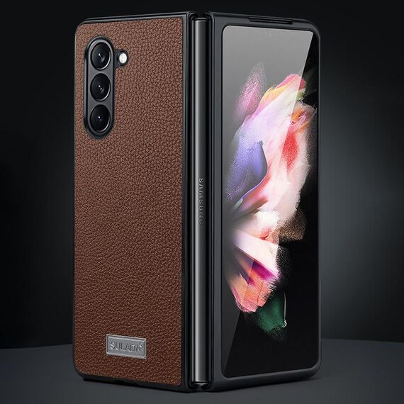 Per Samsung Galaxy Z Fold6 SULADA Custodia per cellulare in TPU antiurto + texture litchi (marrone)