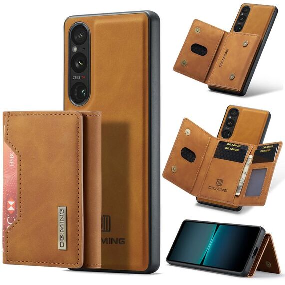 Per Sony Xperia 1 VI DG.MING M2 Series Borsa multi-carta 3 pieghe + custodia magnetica per telefono (marrone)