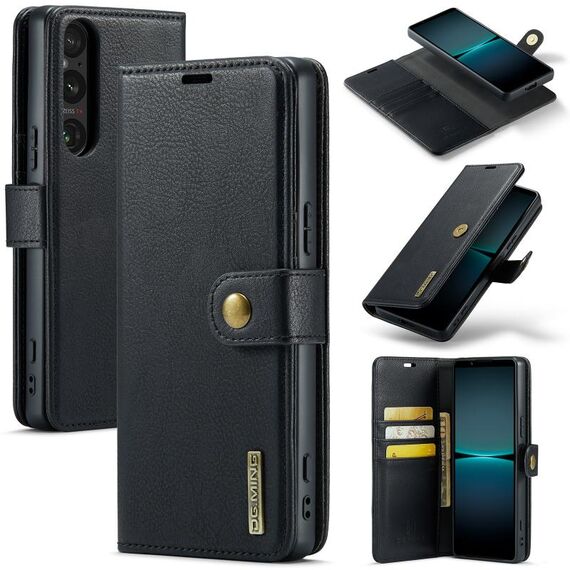 Per Sony Xperia 1 VI DG.MING Custodia per telefono in pelle magnetica staccabile con texture Crazy Horse (Nero)
