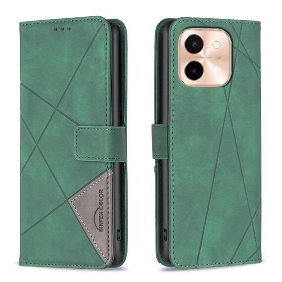 Per vivo Y28 4G Custodia per telefono in pelle con fibbia magnetica con texture romboidale (verde)