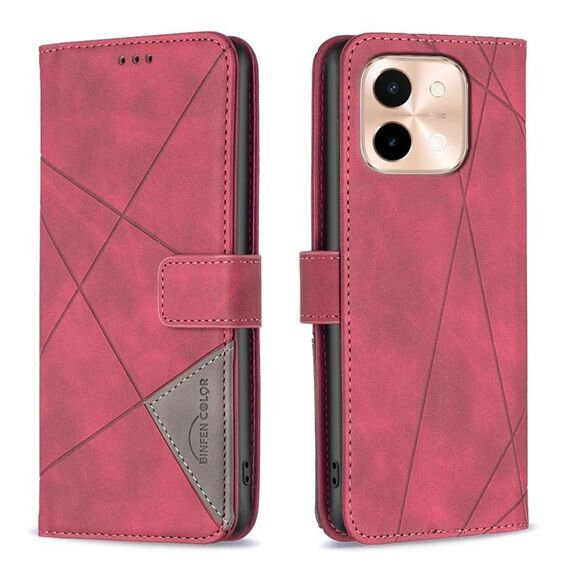 Per vivo Y28 4G Custodia per telefono in pelle con fibbia magnetica e trama a rombi (rosso)