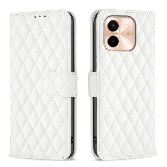 Per vivo Y28 4G Diamond Lattice Portafoglio Flip Custodia in pelle per telefono (Bianco)