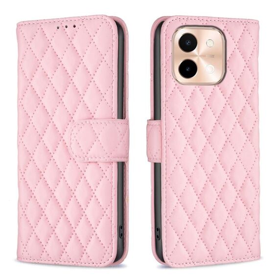 Per vivo Y28 4G Diamond Lattice Portafoglio Flip Custodia in pelle per telefono (rosa)