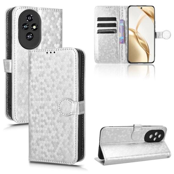 Custodia per telefono in pelle con texture a nido d'ape per Honor 200 5G (argento)