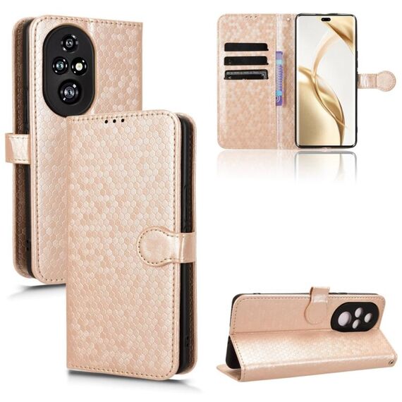 Custodia per telefono in pelle con texture a nido d'ape per Honor 200 Pro (oro)
