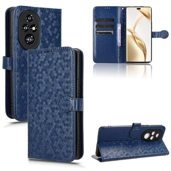 Custodia per telefono in pelle con texture a nido d'ape per Honor 200 Pro (blu)