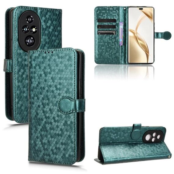 Custodia per telefono in pelle con texture a nido d'ape per Honor 200 Pro (verde)