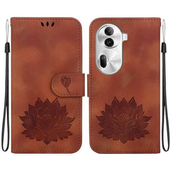 Per OPPO Reno11 Pro 5G Custodia per telefono in pelle goffrata Global Lotus (marrone)