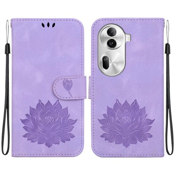 Per OPPO Reno11 Pro 5G Custodia per telefono in pelle con stampa Lotus globale (viola)