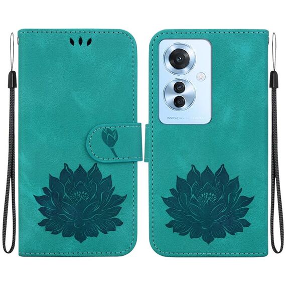 Per OPPO Reno11 F / F25 Pro 5G Custodia per telefono in pelle goffrata Global Lotus (verde)