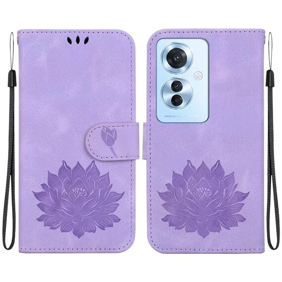 Per OPPO Reno11 F / F25 Pro 5G Custodia per telefono in pelle goffrata Global Lotus (viola)